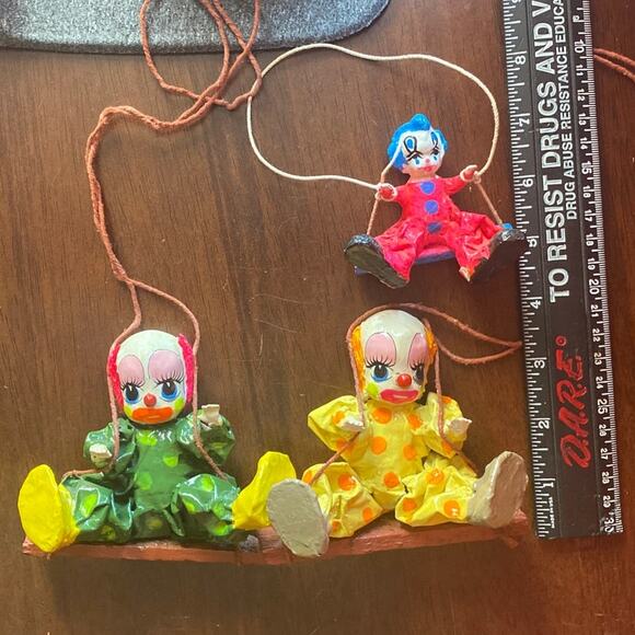 Vintage Paper Mache Swinging Hanging Clown Dolls Circus 3 Mexican Folk Art Fair - Picture 11 of 12